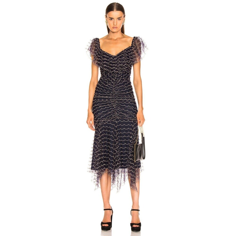 NWT ALICE MCCALL venue Valentine Midi Dress size 0 indigo $550 retail